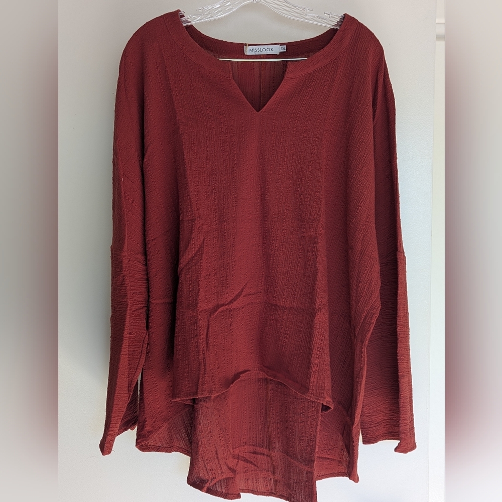 New 3XL Burnt Red V-Neck Top Blouse Long Sleeve MISSLOOK